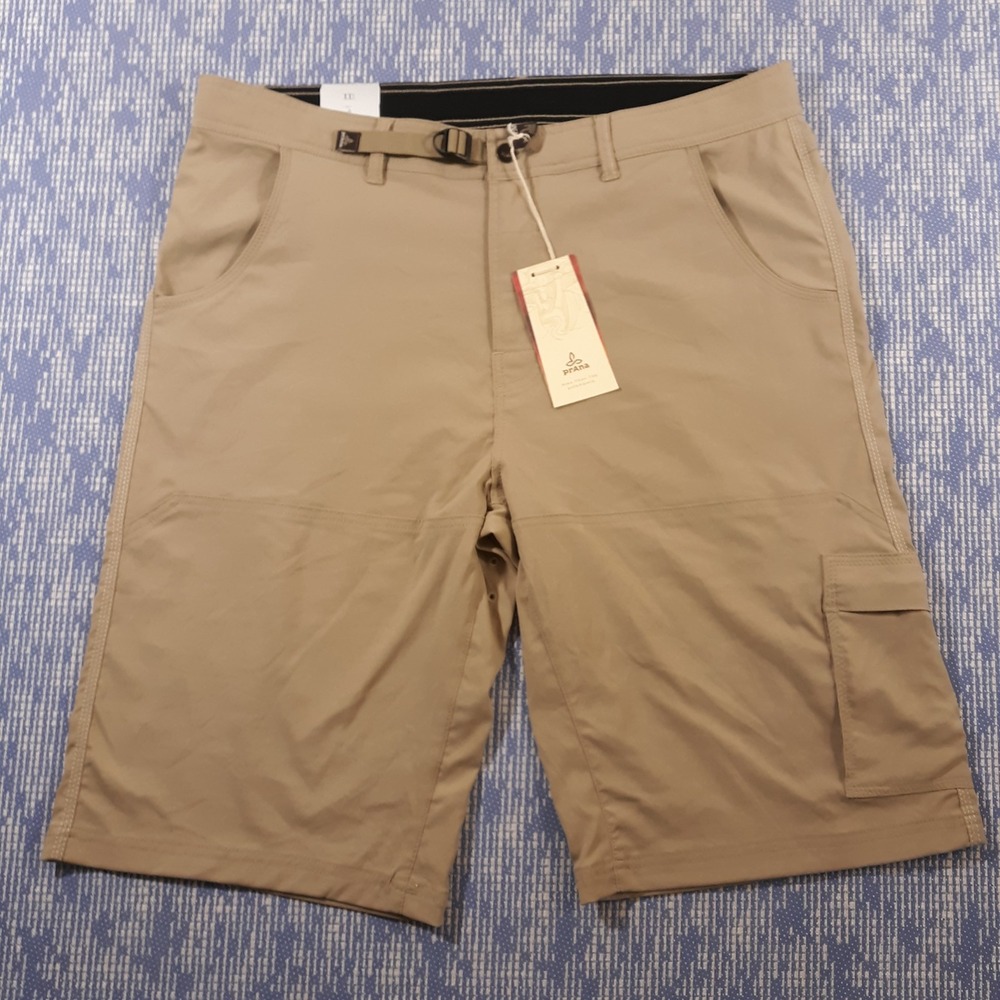 PrAna Zion Stretch Shorts Mens Size 2XL Khaki Outdoor Hiking Travel Belted NEW